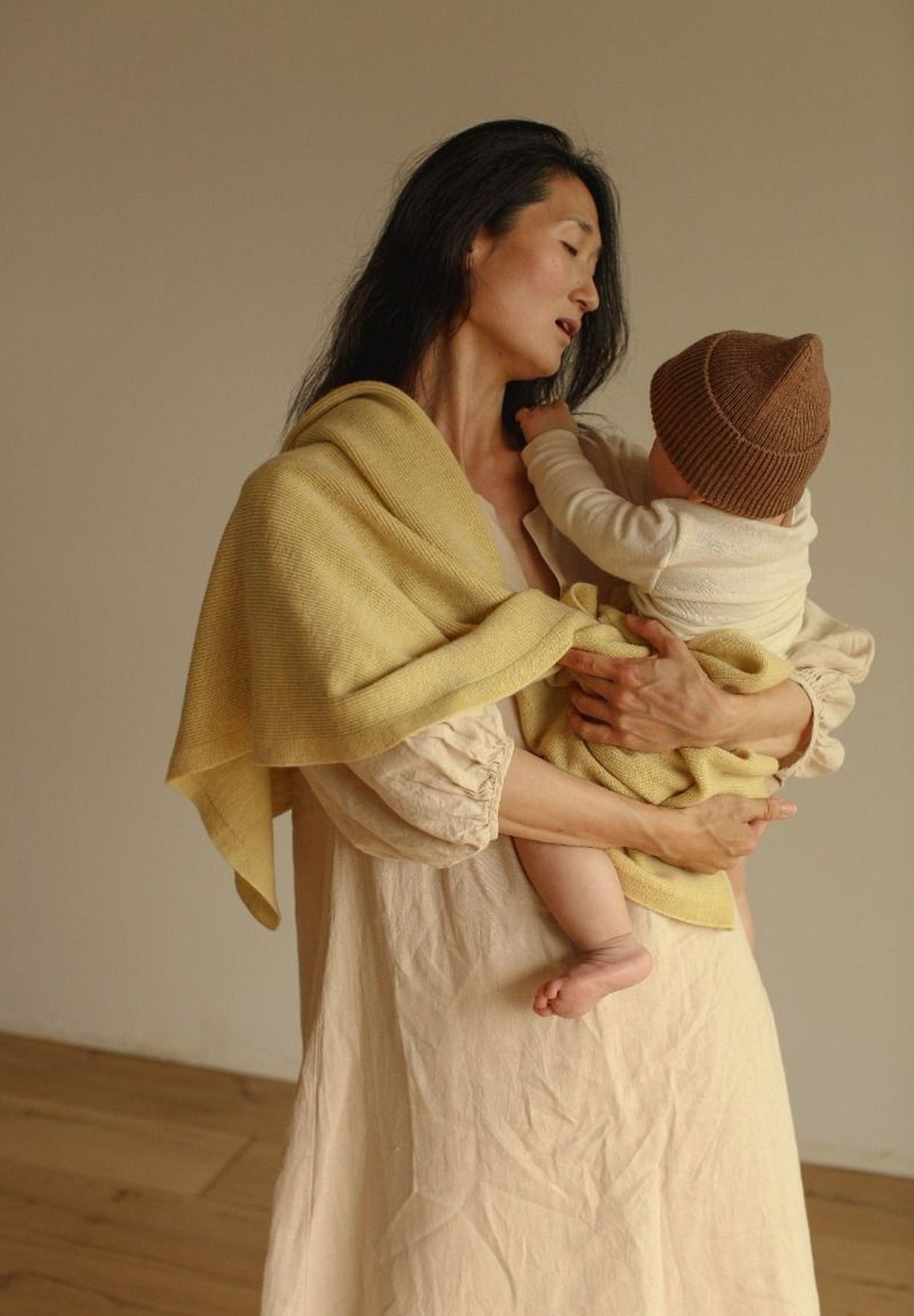 Hvid Merino Babydecke "Felix" light yellow