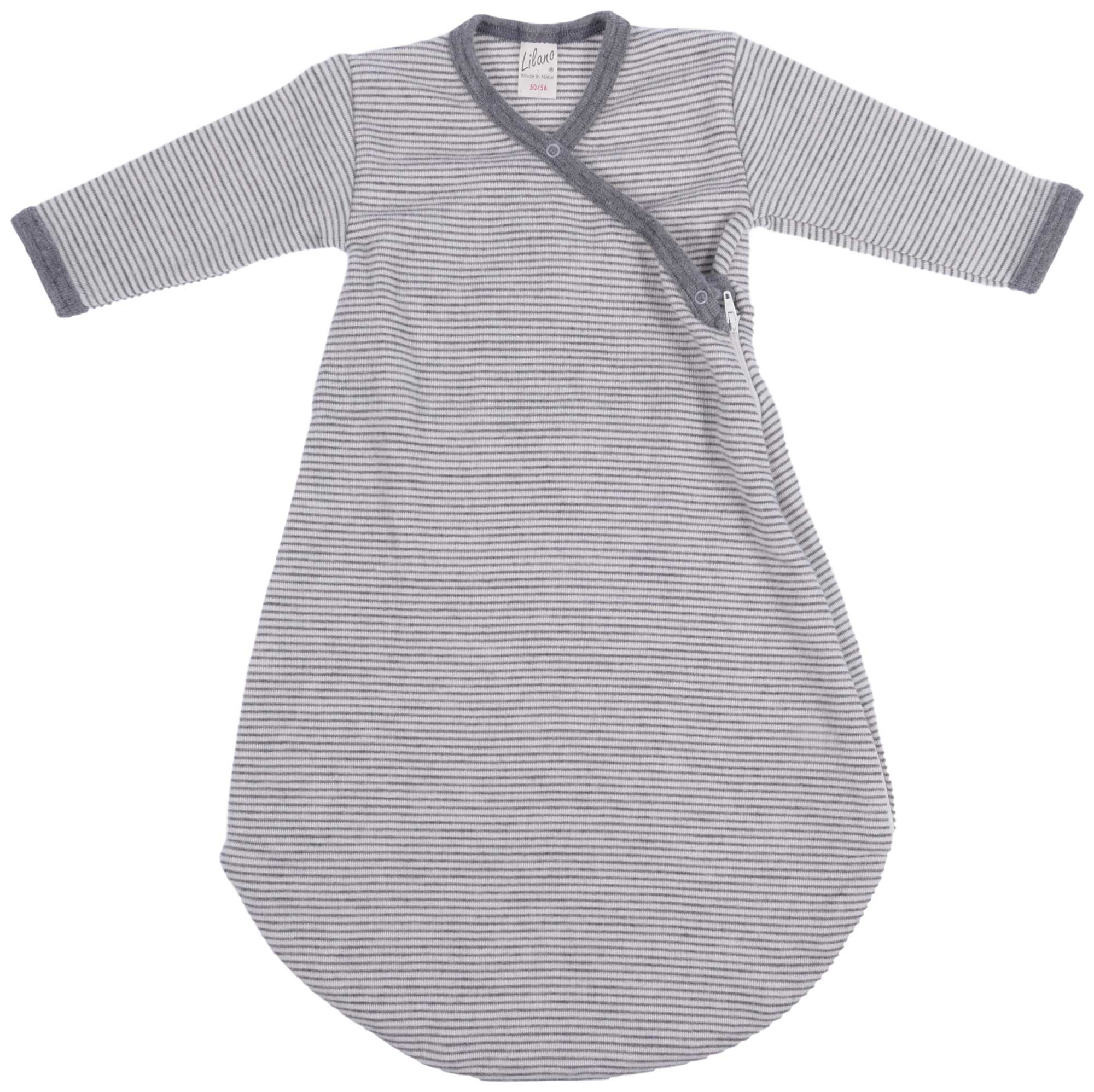Lilano Baby Ganzjahres Schlafsack Wolle Seide Ringel grau ecru