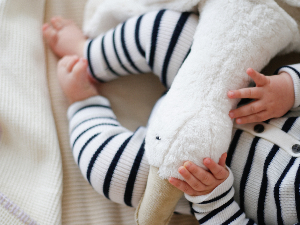 Lille Toni Merino mitwachsender Babystrampler blau weiss gestreift