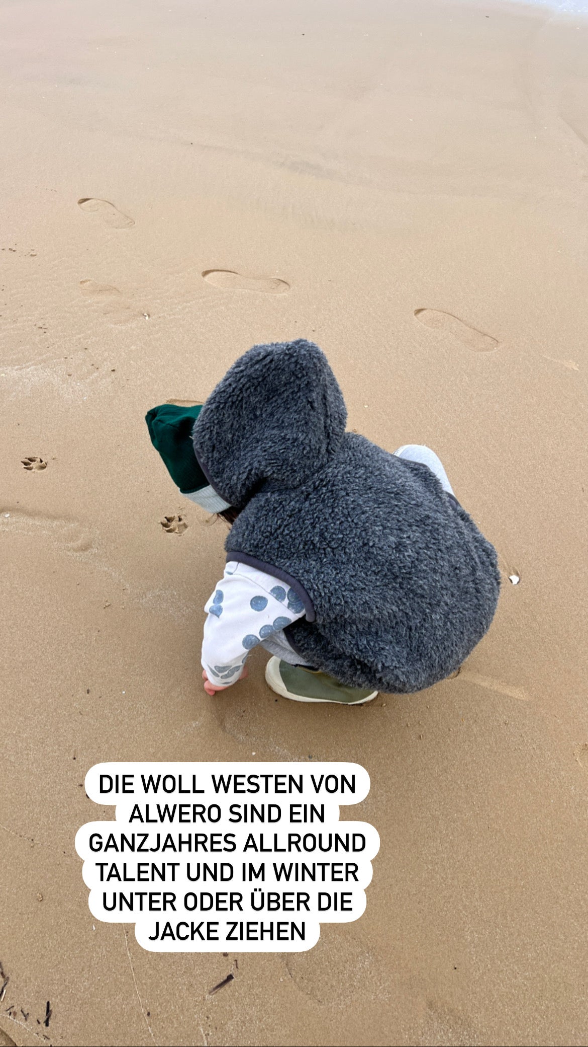 Alwero Kinder Wollweste Robby anthrazit mit Kapuze