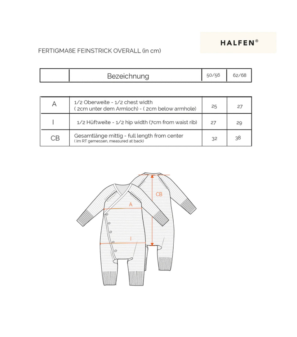Halfen Merino Feinstrick Overall mitwachsend versch.Farben