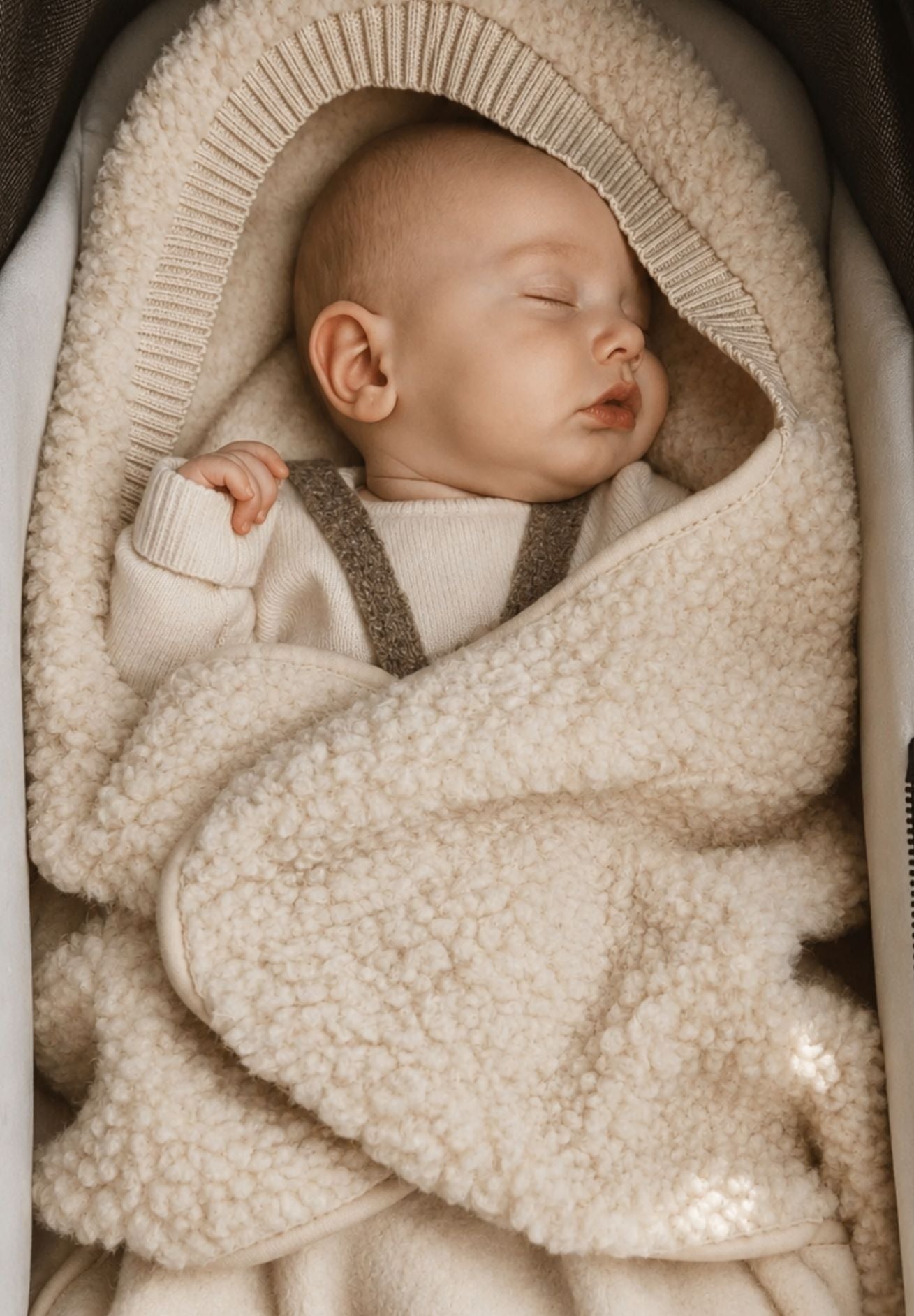 Alwero Bio Woll Baby Einschlagdecke Maxi Cosi beige