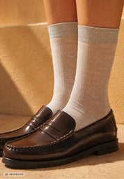mp denmark Damen Socke aus Wolle in light brown melange mit Glitzer