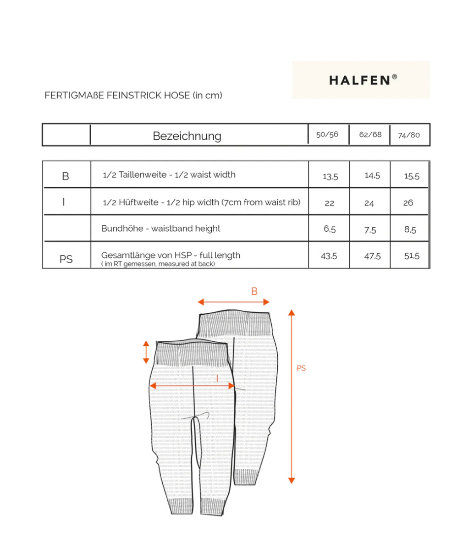 Halfen Merino mitwachsende Feinstrick Hose mit hohem Bund versch.Farben