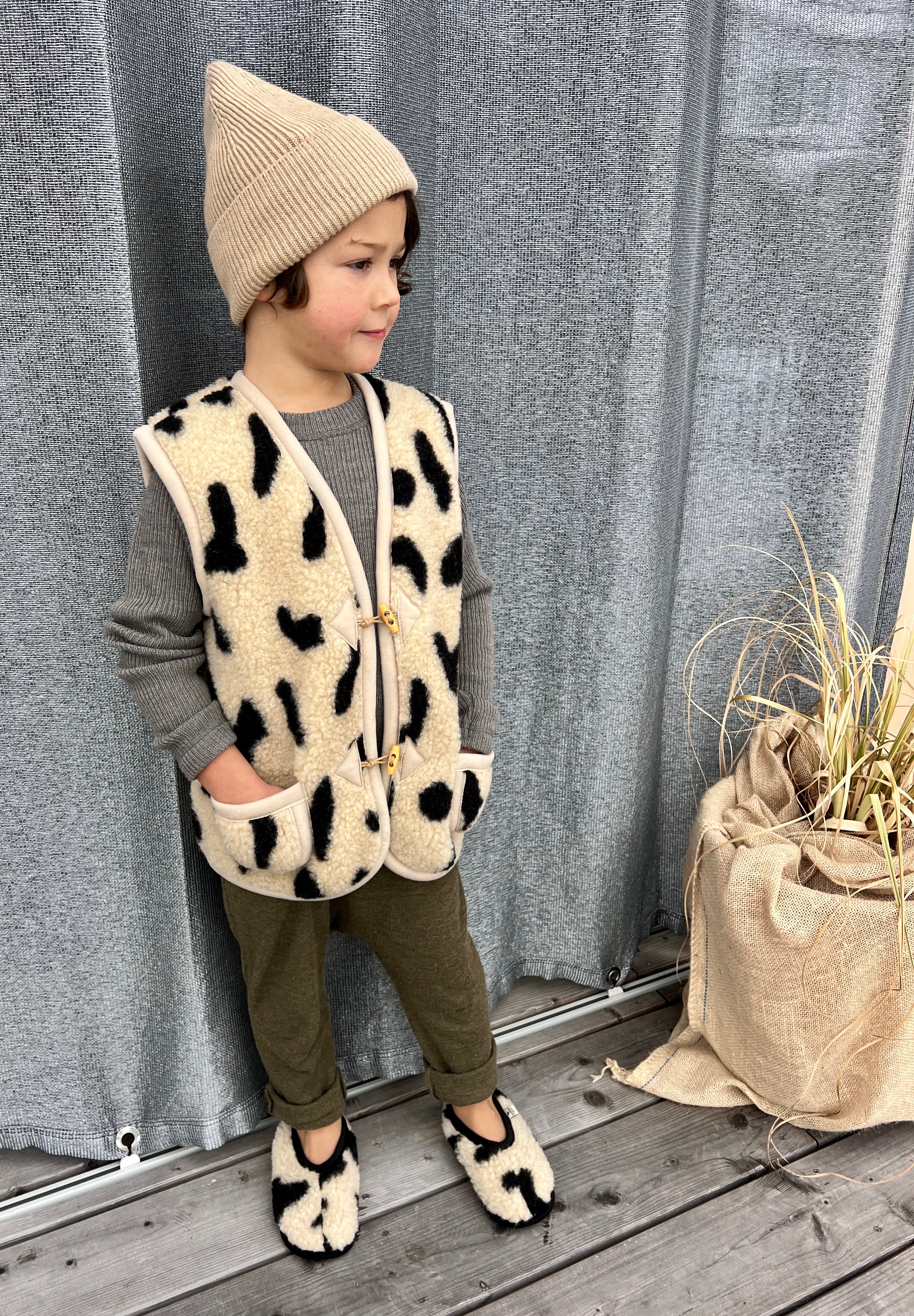 Alwero Bio Woll Hausschuhe Ballerina Junior LEO Gepard