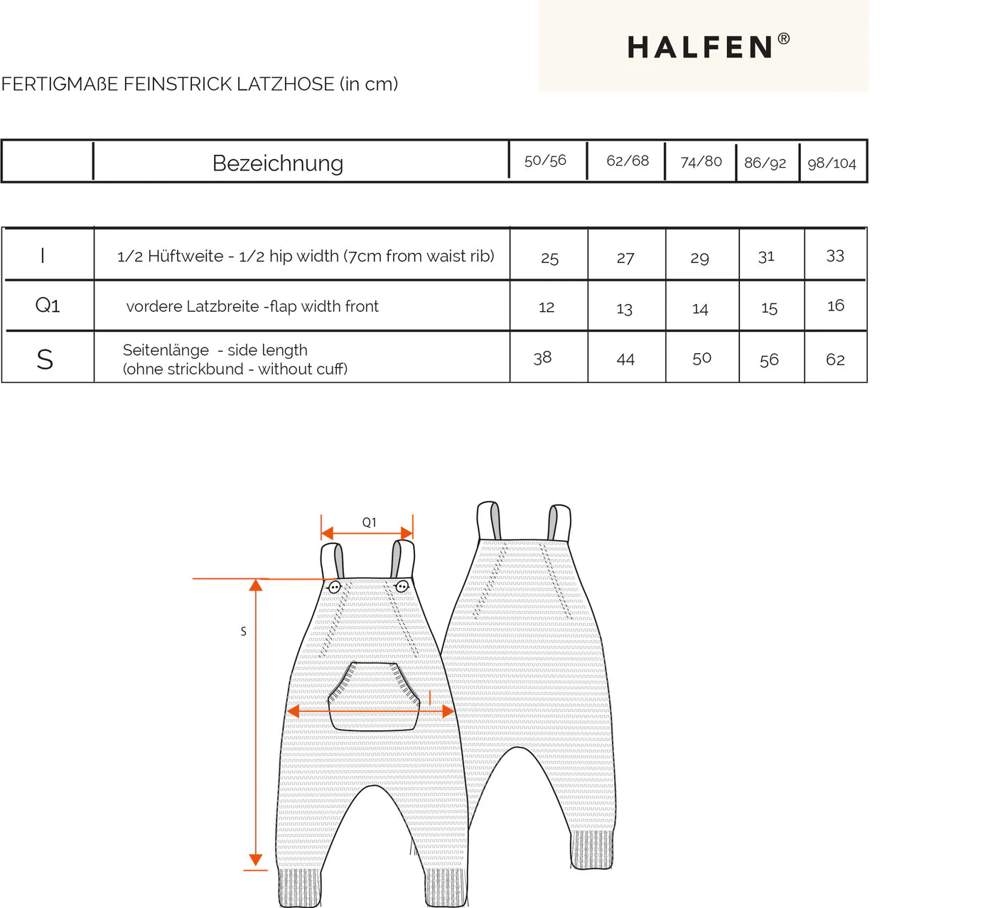 Halfen Merino mitwachsende Feinstrick Latzhose in natur Gr. 62/68