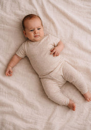 Wooly organic Tencel Leinen mitwachsender Body kurzarm ecru melange