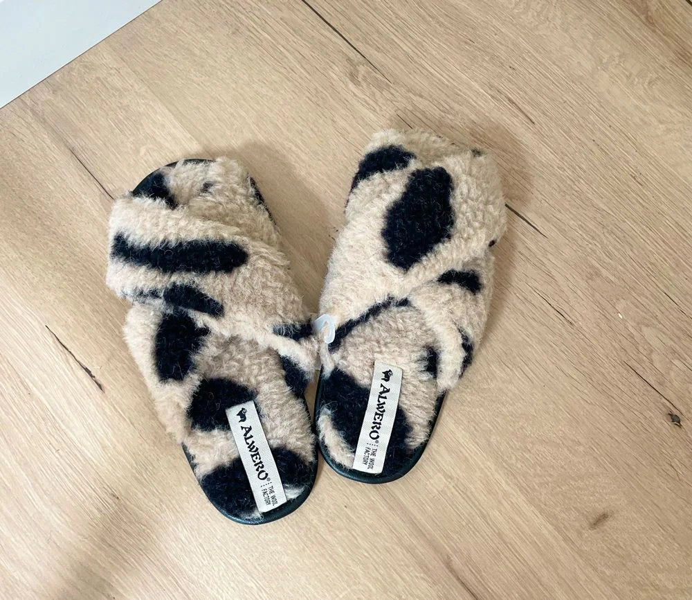 Alwero Bio Woll Hausschuhe "Flip-Flop" Twenn X in LEO Gepard