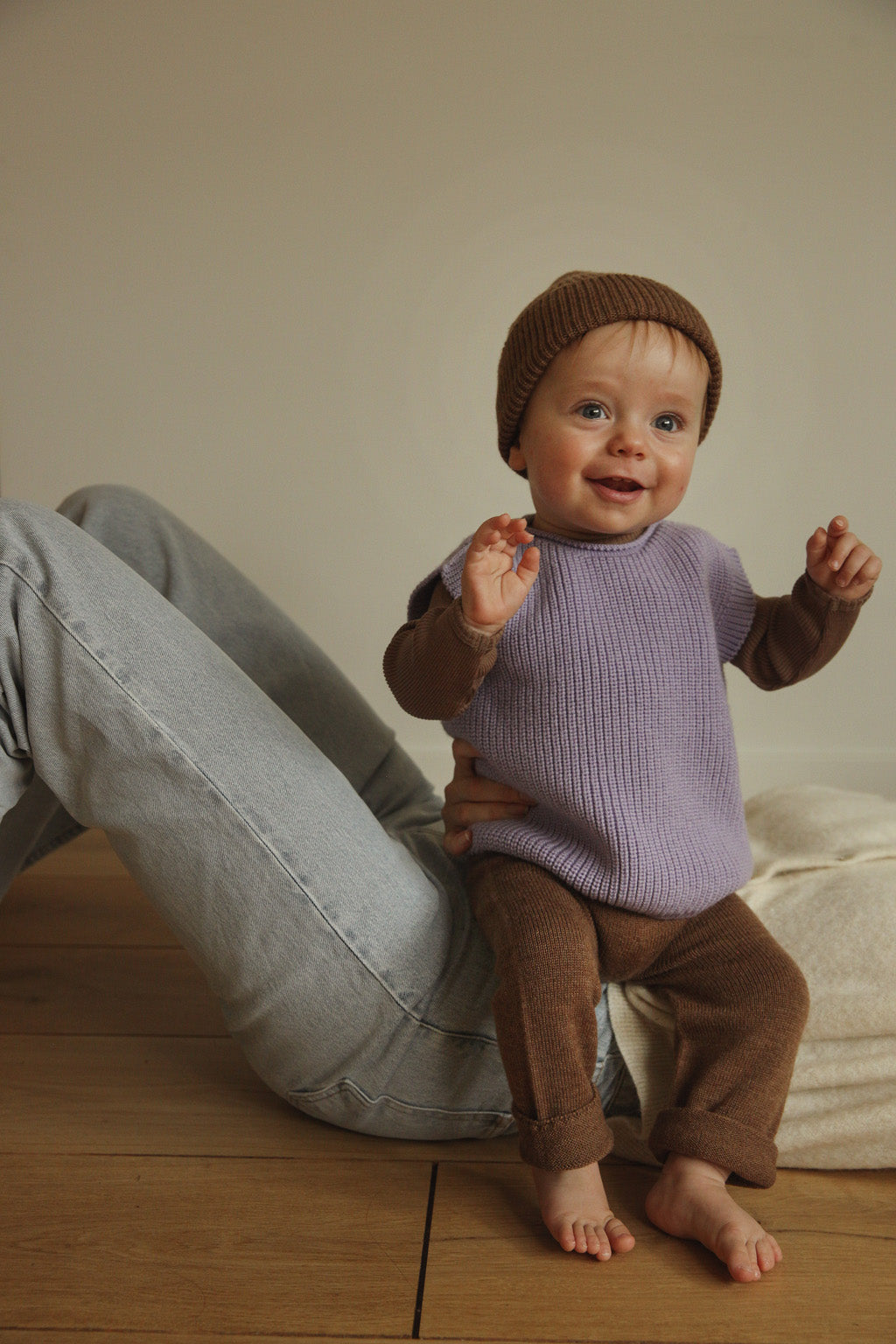 Hvid mitwachsender Baby Merino Strickpullunder Harvey in lilac