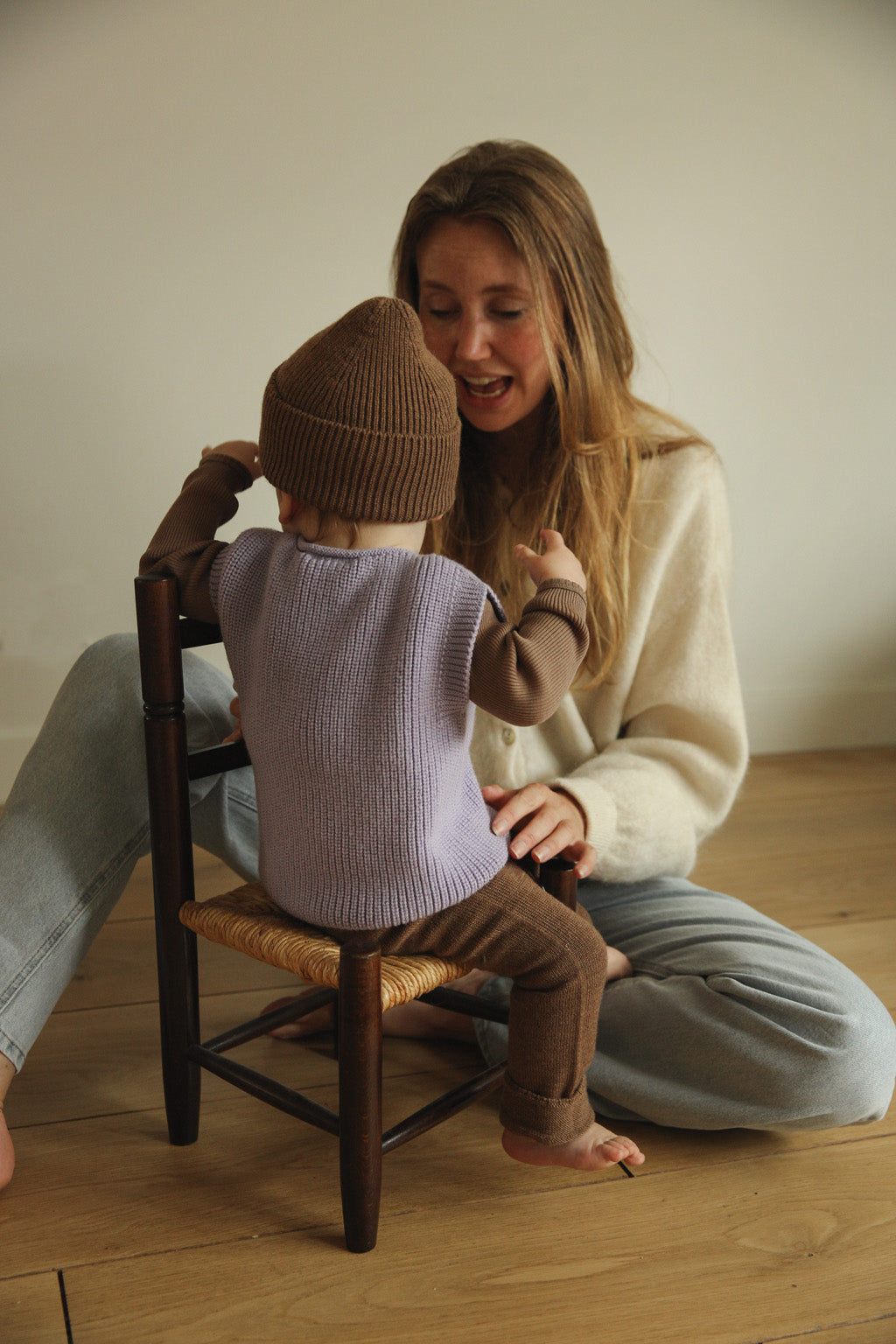 Hvid mitwachsender Baby Merino Strickpullunder Harvey in lilac