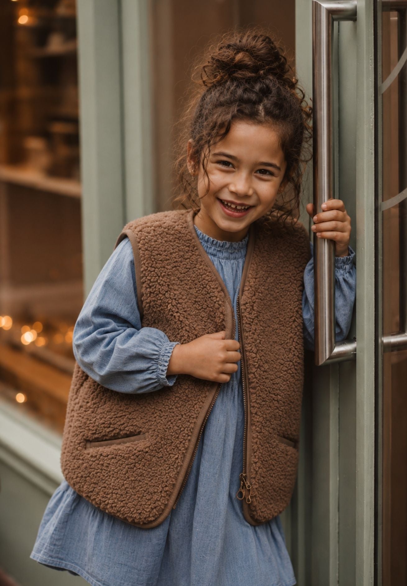 Alwero Kinder Bio Wollweste light mit Reißverschluss in teddy brown