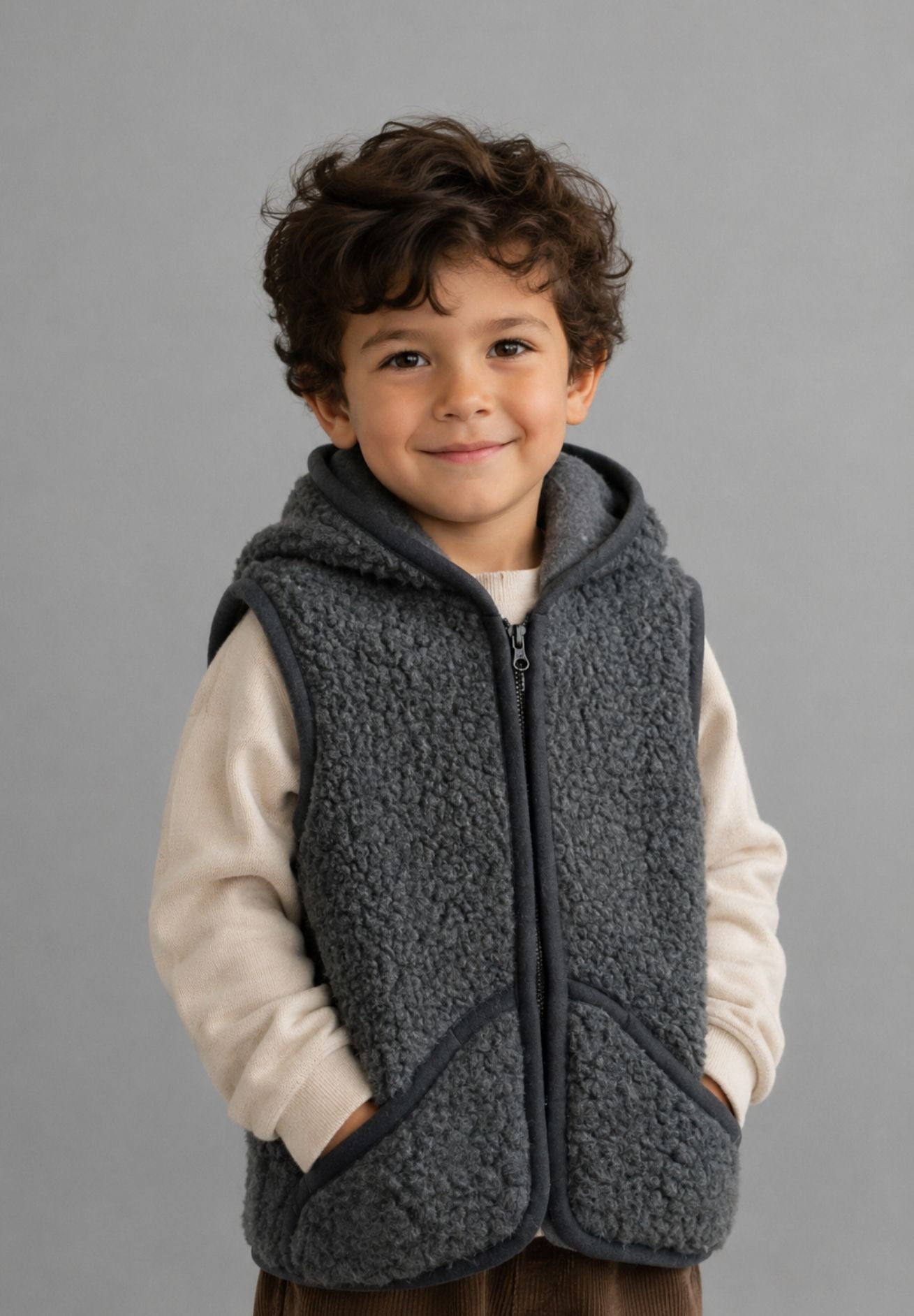 Alwero Kinder Wollweste Robby anthrazit mit Kapuze