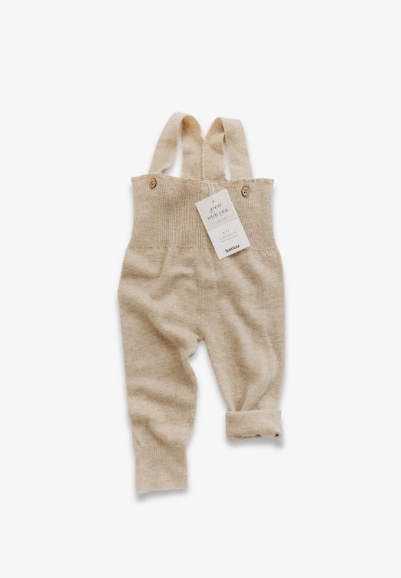 Mitwachsende Bio Merino Baby-Stricklatzhose in cappuccino