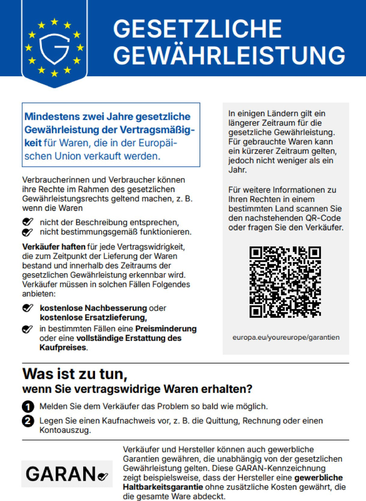Gesetzliches Garantielabel