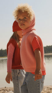 Hvid mitwachsender Kinder Merino Strickpullunder Harvey in bubblegum