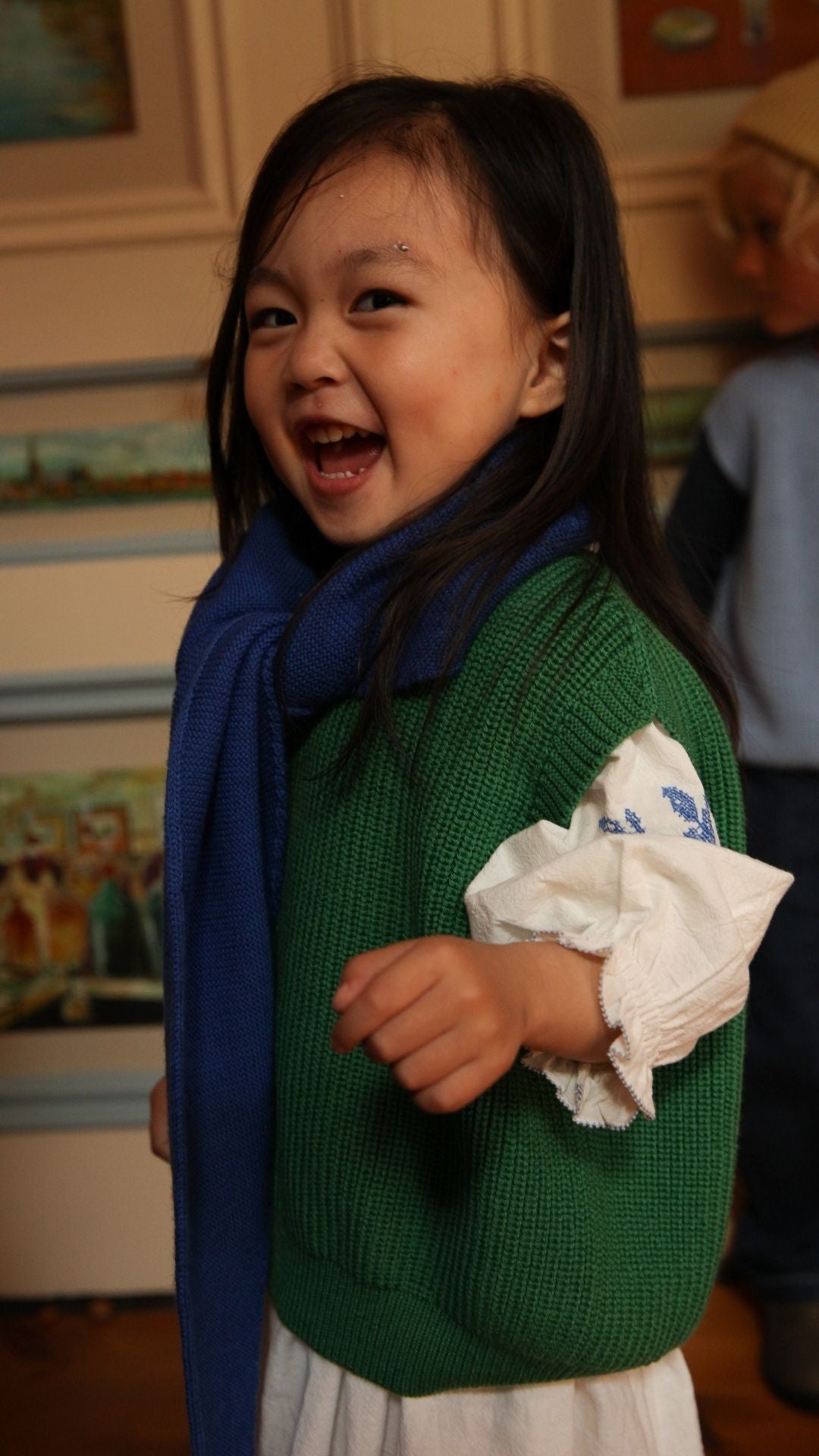 Hvid mitwachsender Kinder Merino Strickpullunder Harvey in green