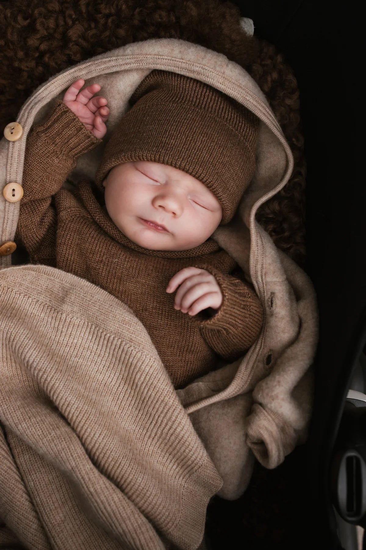 Hvid Merino Babydecke "Felix" sand