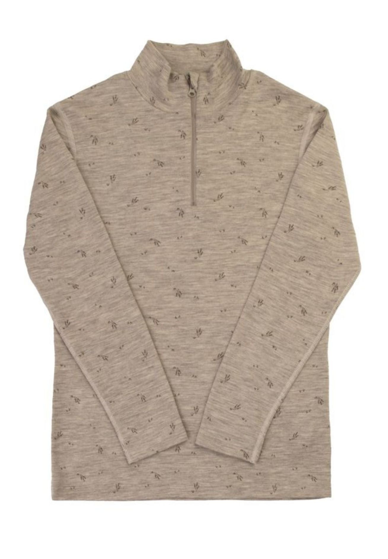 Joha Damen Merino Langarmshirt mit Zip in sand gemustert