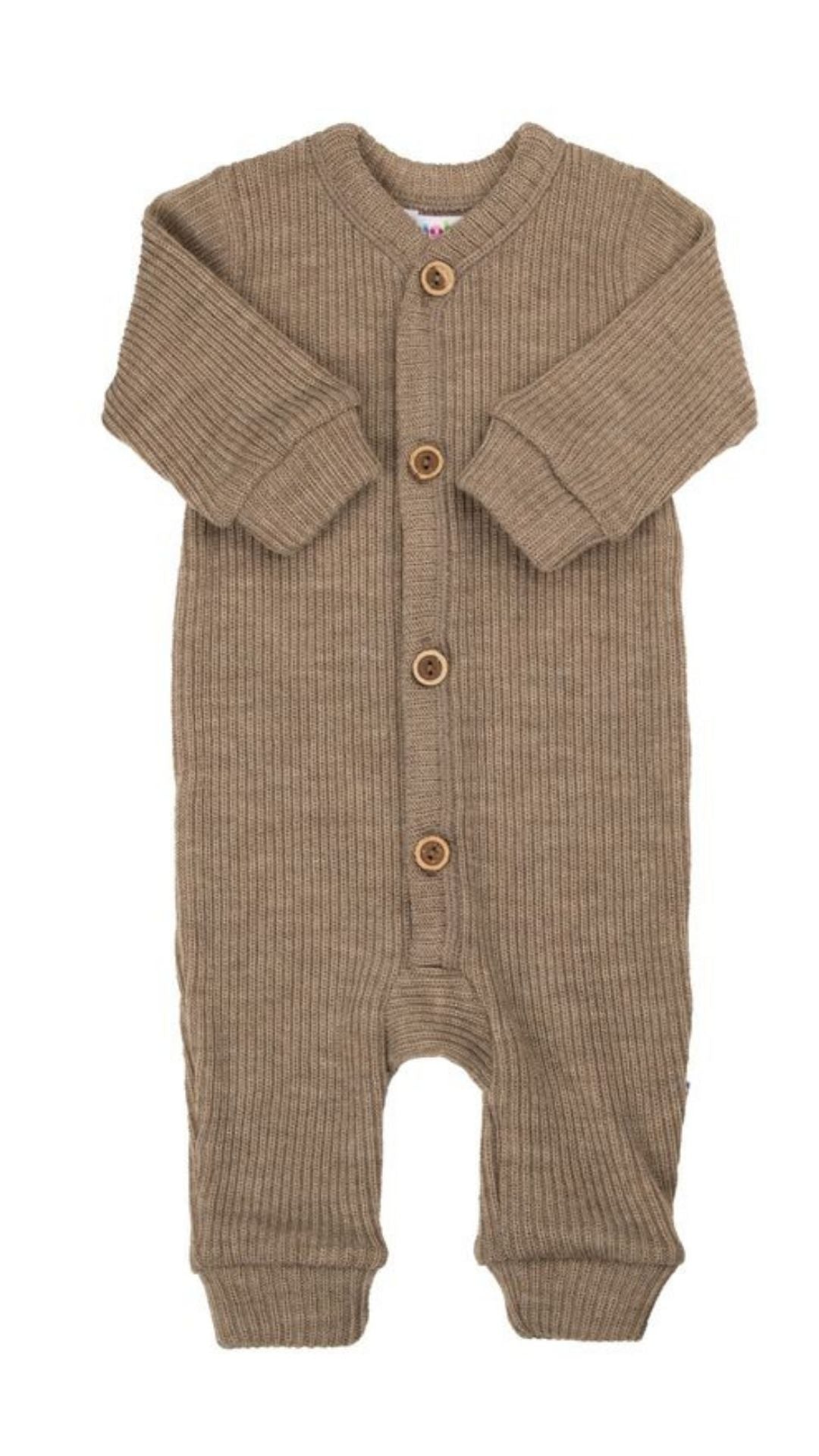 Joha Merino mitwachsender Woll Strickoverall in camel melange Gr. 80/86/92