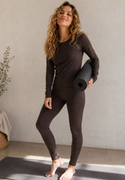Joha Frauen Wolle Seide Langarmshirt in dark chocolate