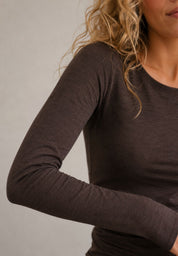 Joha Frauen Wolle Seide Langarmshirt in dark chocolate