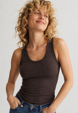 Joha Frauen Wolle Seide Tanktop in dark chocolate