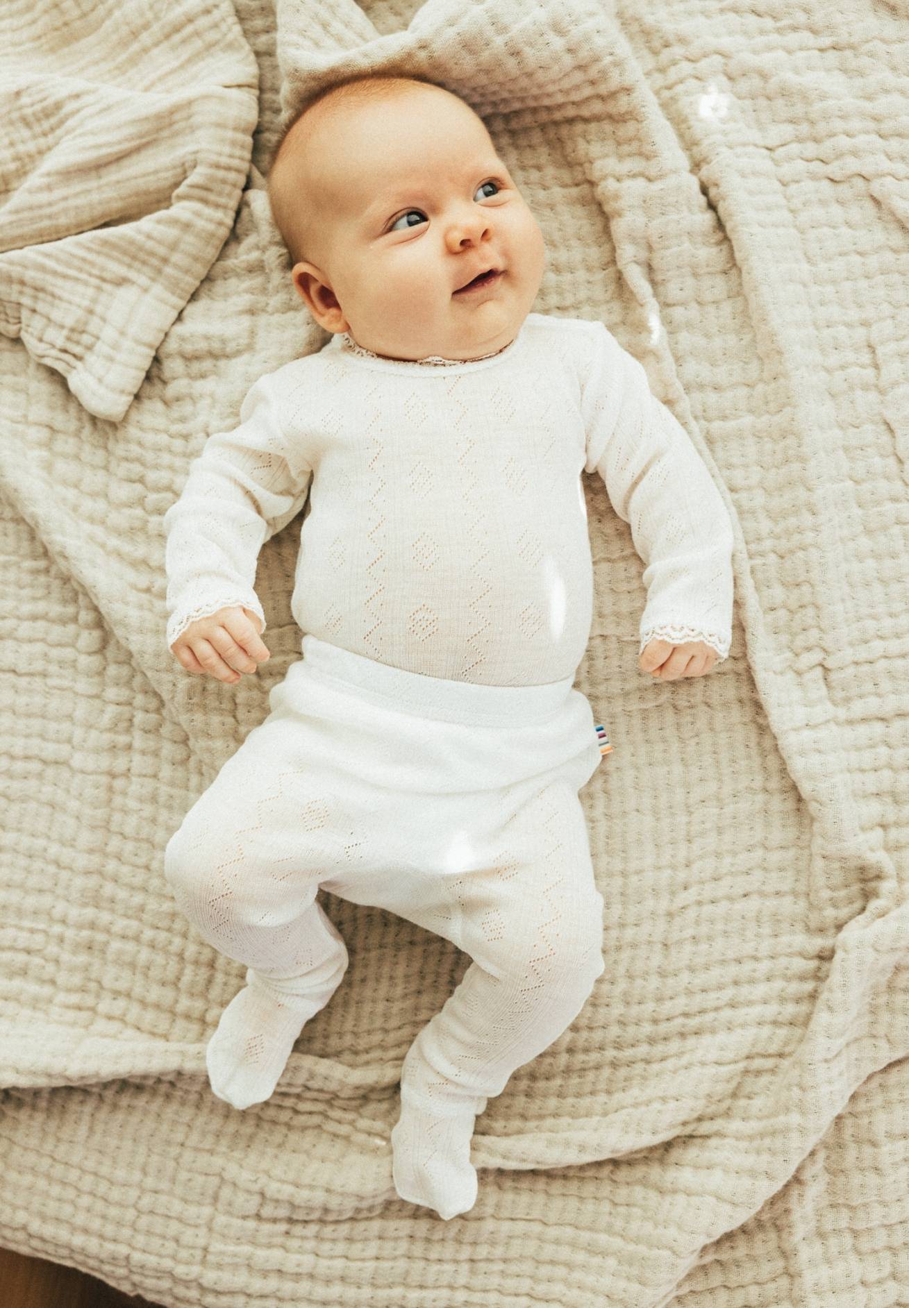 Joha Wolle Seide Leggings mit zartem Muster mit Fuß ecru
