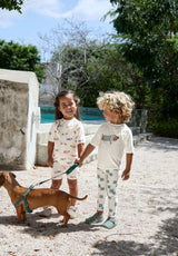 Lässig UV Schwimmleggings lang unisex kariert in ecru gruen