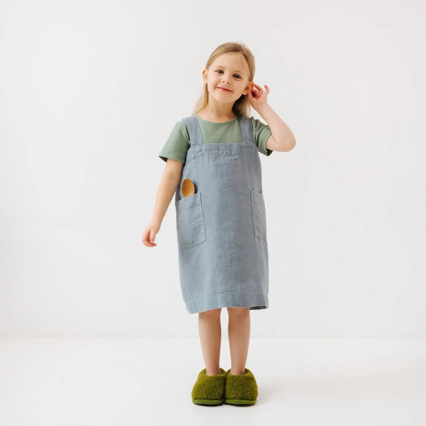 Leinen Kinderschürze in blu