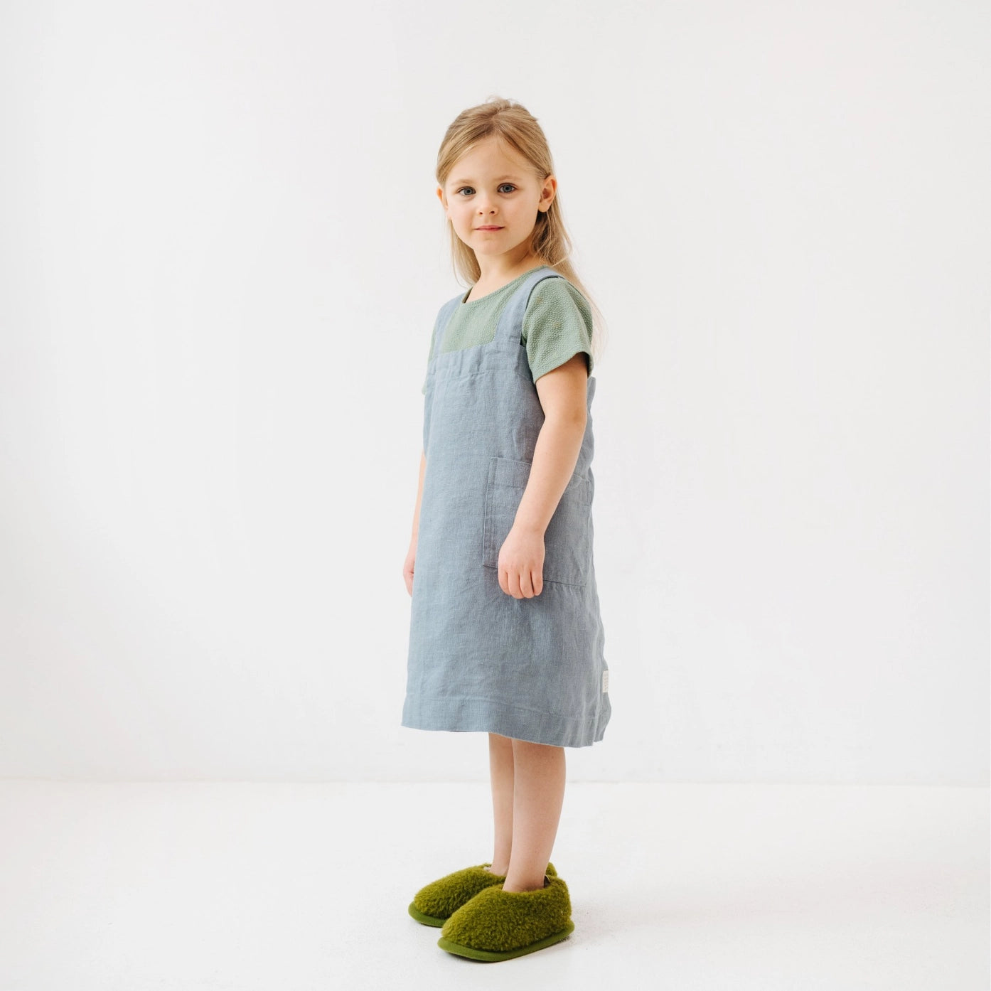 Leinen Kinderschürze in blu