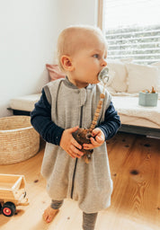 Lilano Ganzjahres Schlafsack ohne Arm mit Füßen Wolle Seide Ringel grau