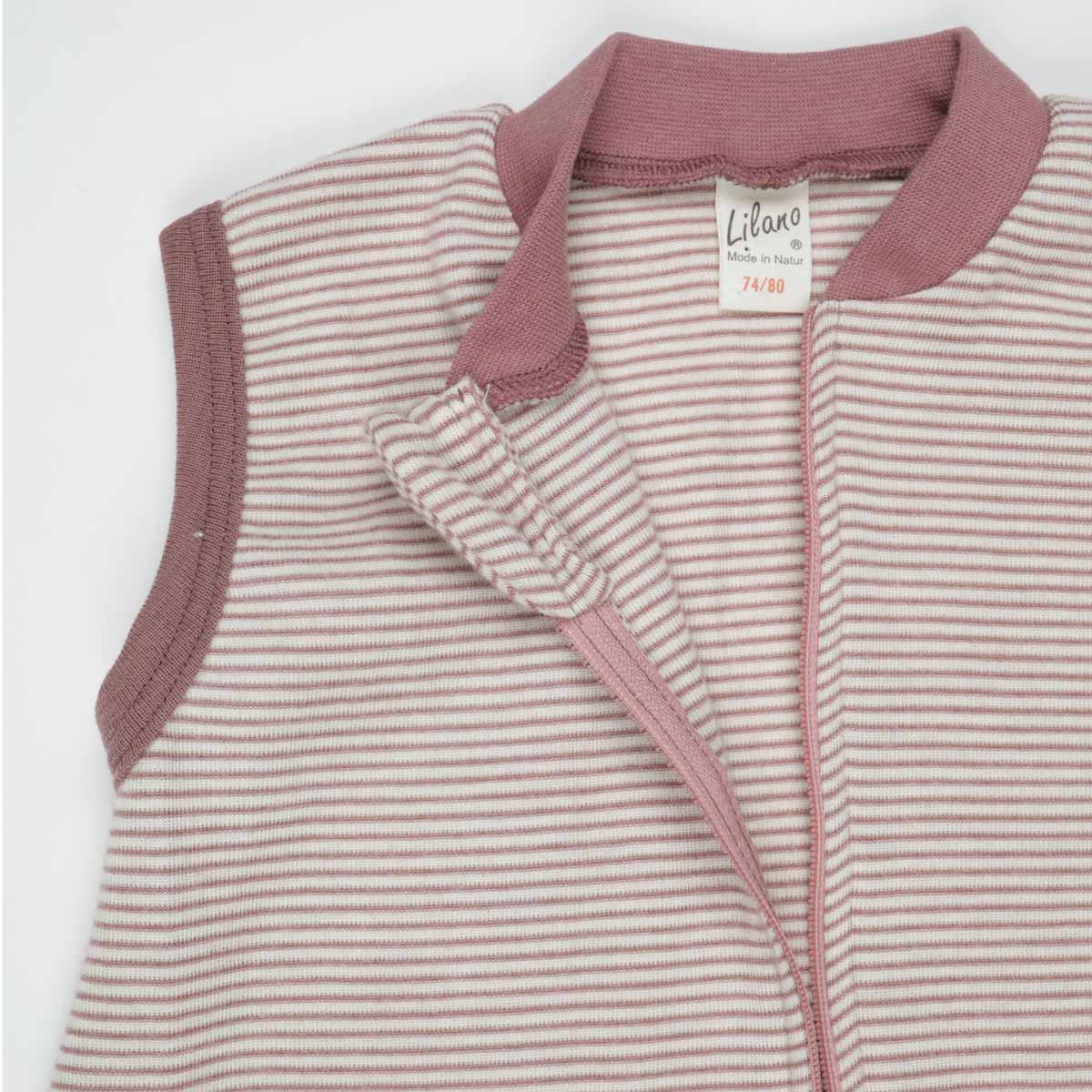schlafsack ohne fuß winter Lilano Ganzjahres Schlafsack ohne Arm mit Füßen Wolle Seide Ringel mauve