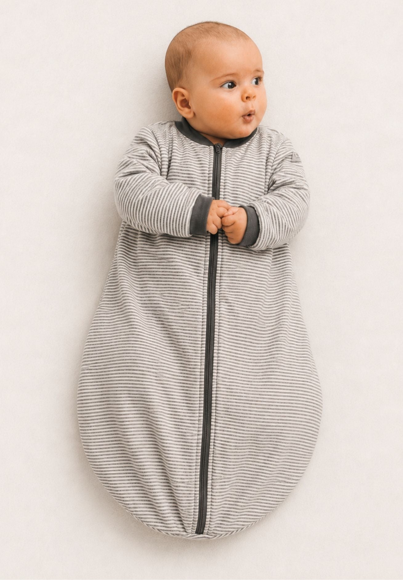Lilano Baby Ganzjahres Schlafsack Wolle Seide Ringel grau