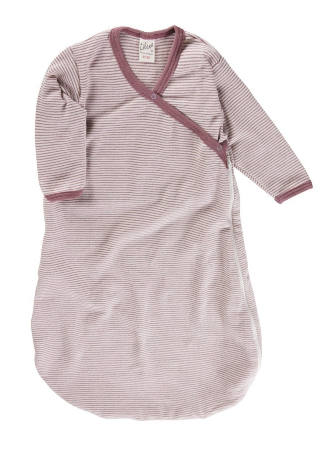 Lilano Baby Ganzjahres Schlafsack Wolle Seide Ringel mauve ecru