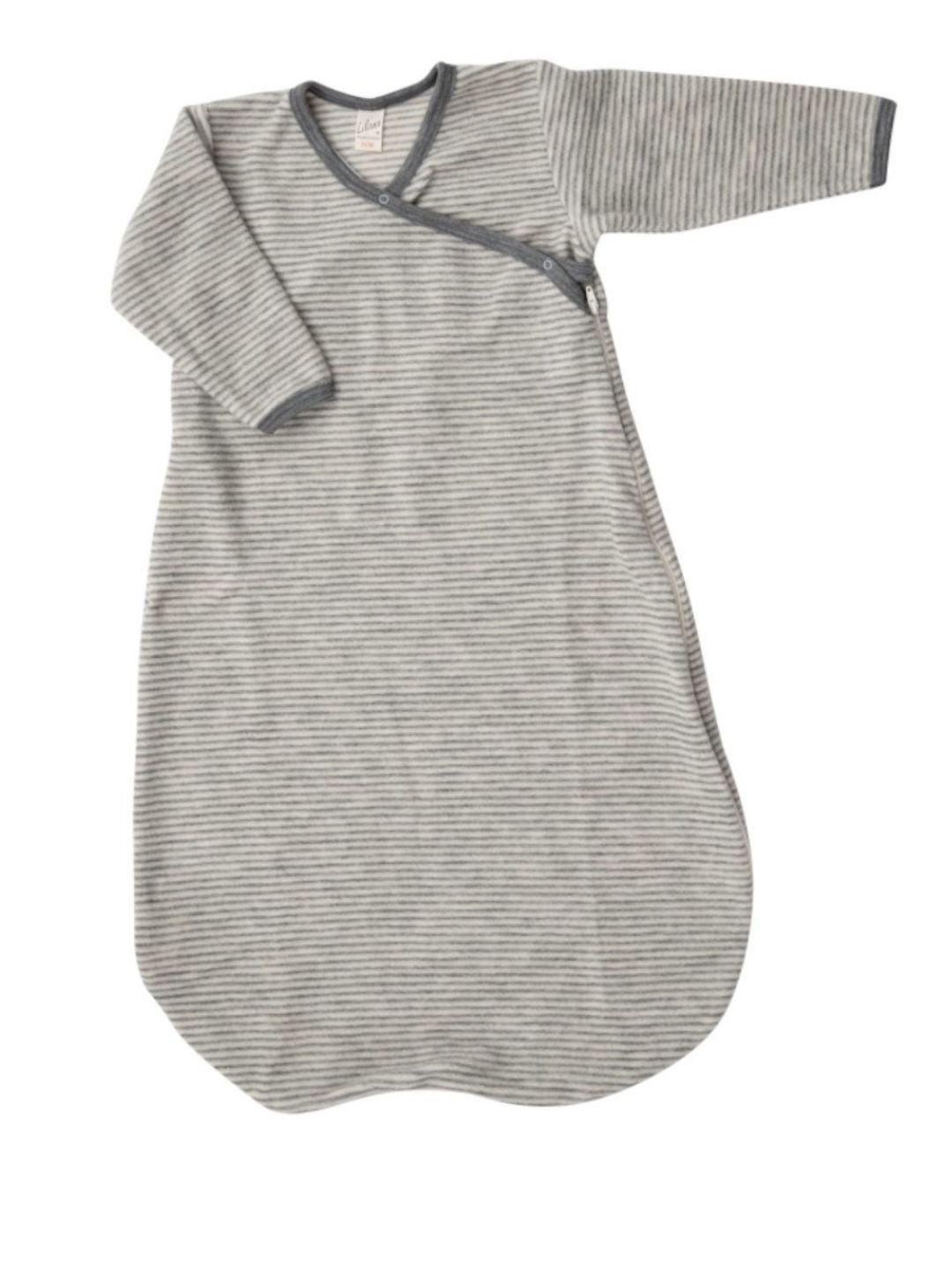 Lilano Baby Schlafsack Wollfrottee hellgrau geringelt – coucou natur
