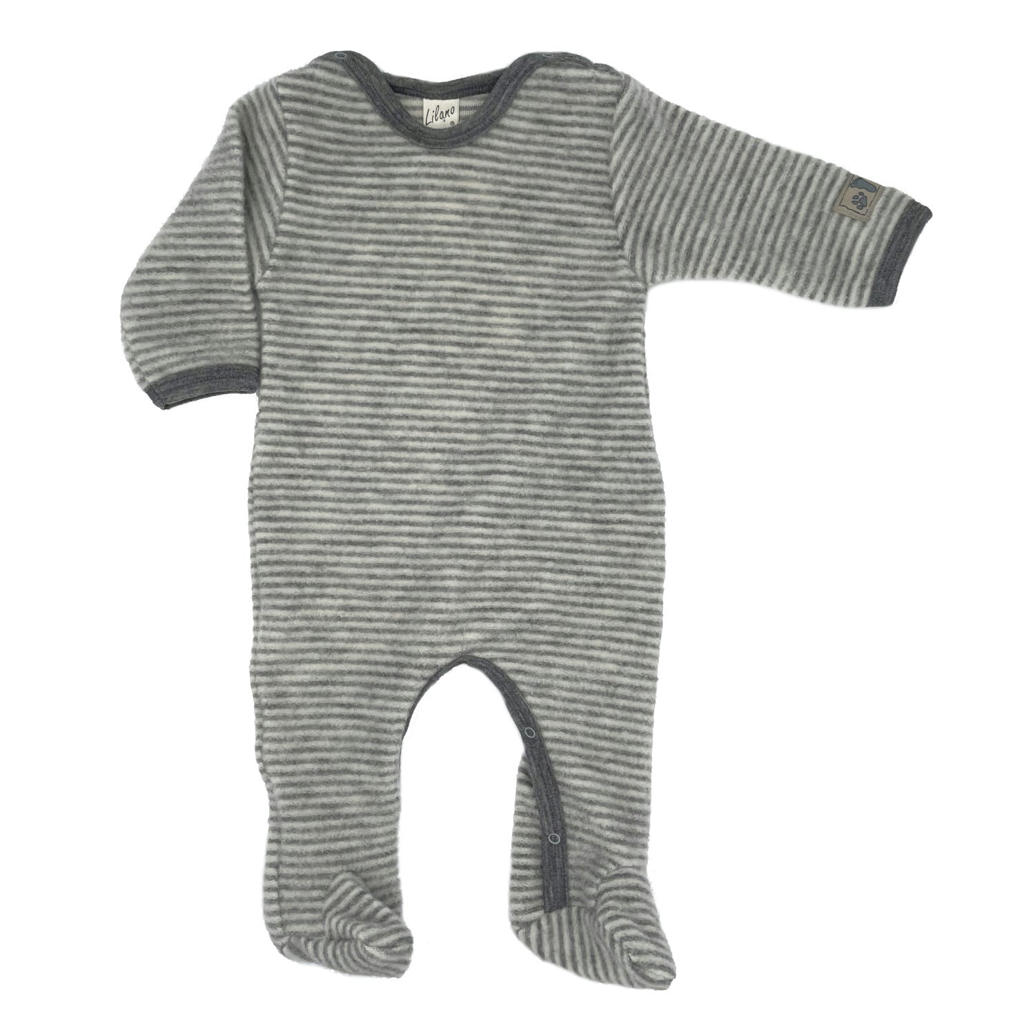 Lilano Baby Strampler Schurwollfrottee Ringel grau ecru