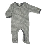 Lilano Baby Strampler Schurwollfrottee Ringel grau ecru