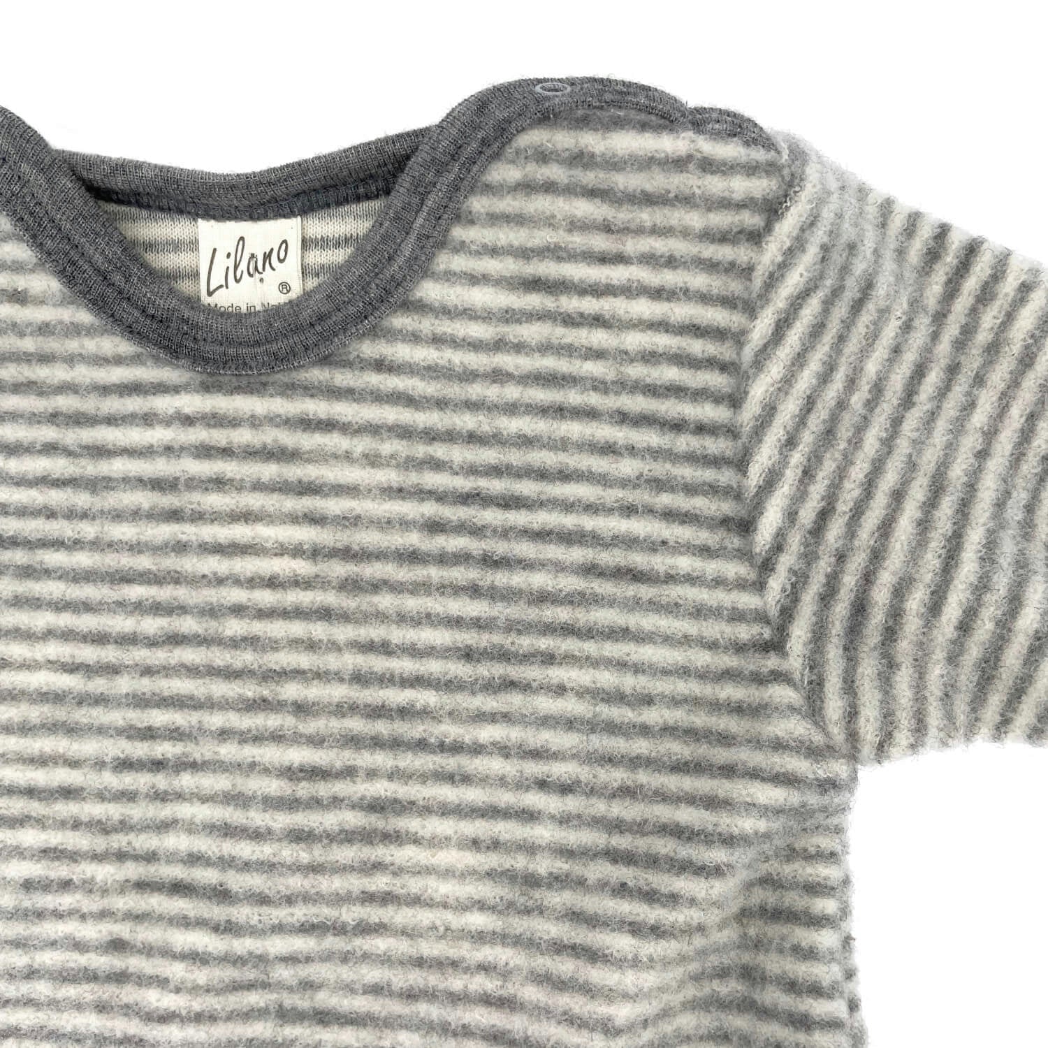 Lilano Baby Strampler Schurwollfrottee Ringel grau ecru