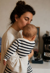 Lille Toni Merino mitwachsender Babystrampler blau weiss gestreift