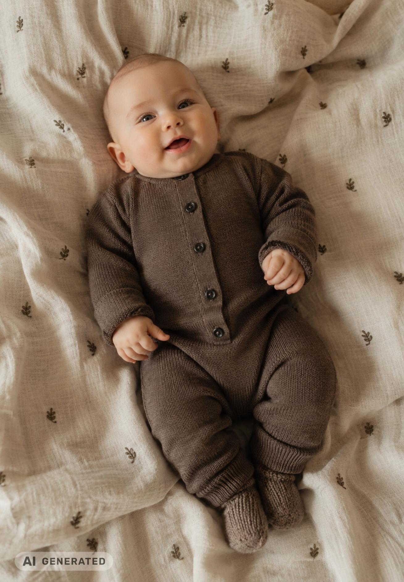 Lille Toni Merino mitwachsender Babystrampler in toffee