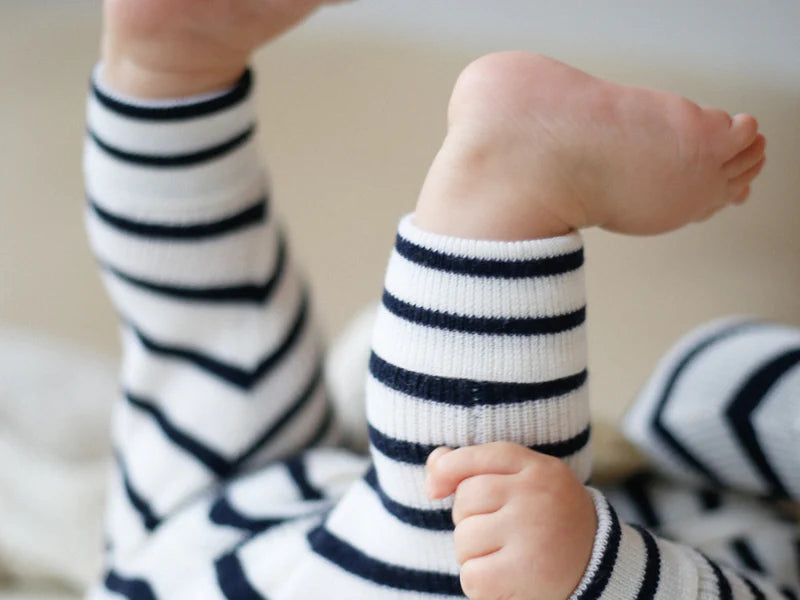 Lille Toni Merino mitwachsender Babystrampler blau weiss gestreift