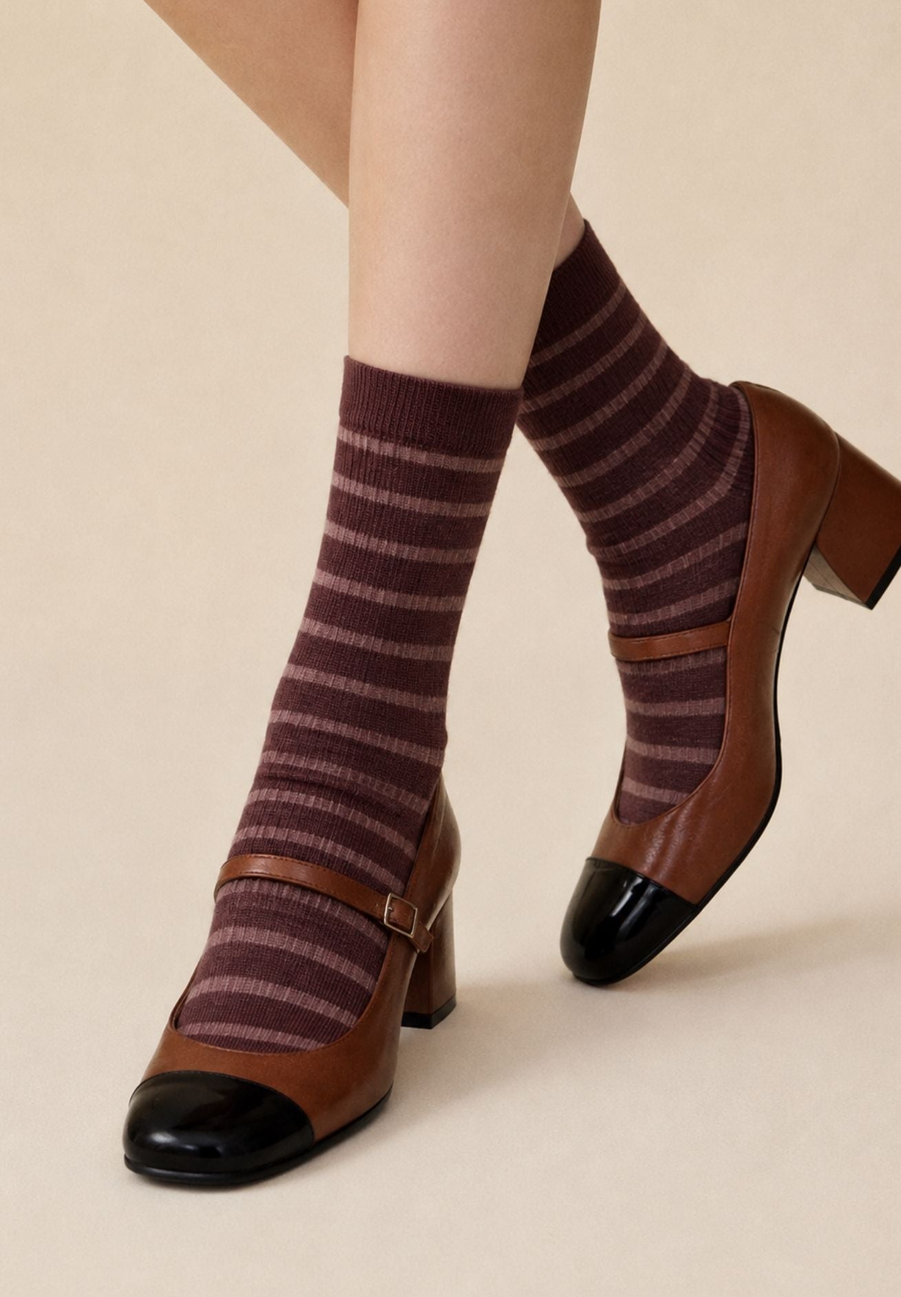 mp denmark Damen Socke Ripp aus Merinwolle gestreift grape skin