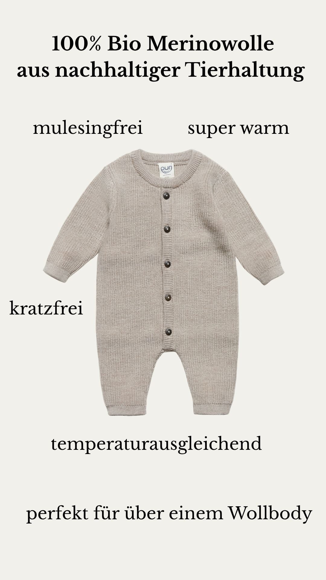 Puri Organic mitwachsender Merino Strampler in verschied. Farben