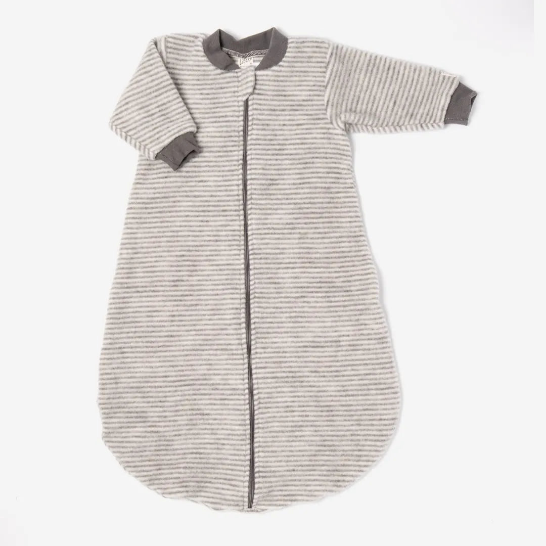 Lilano warmer Baby Schlafsack mit Arm Schurwollfrottee grau Ringel