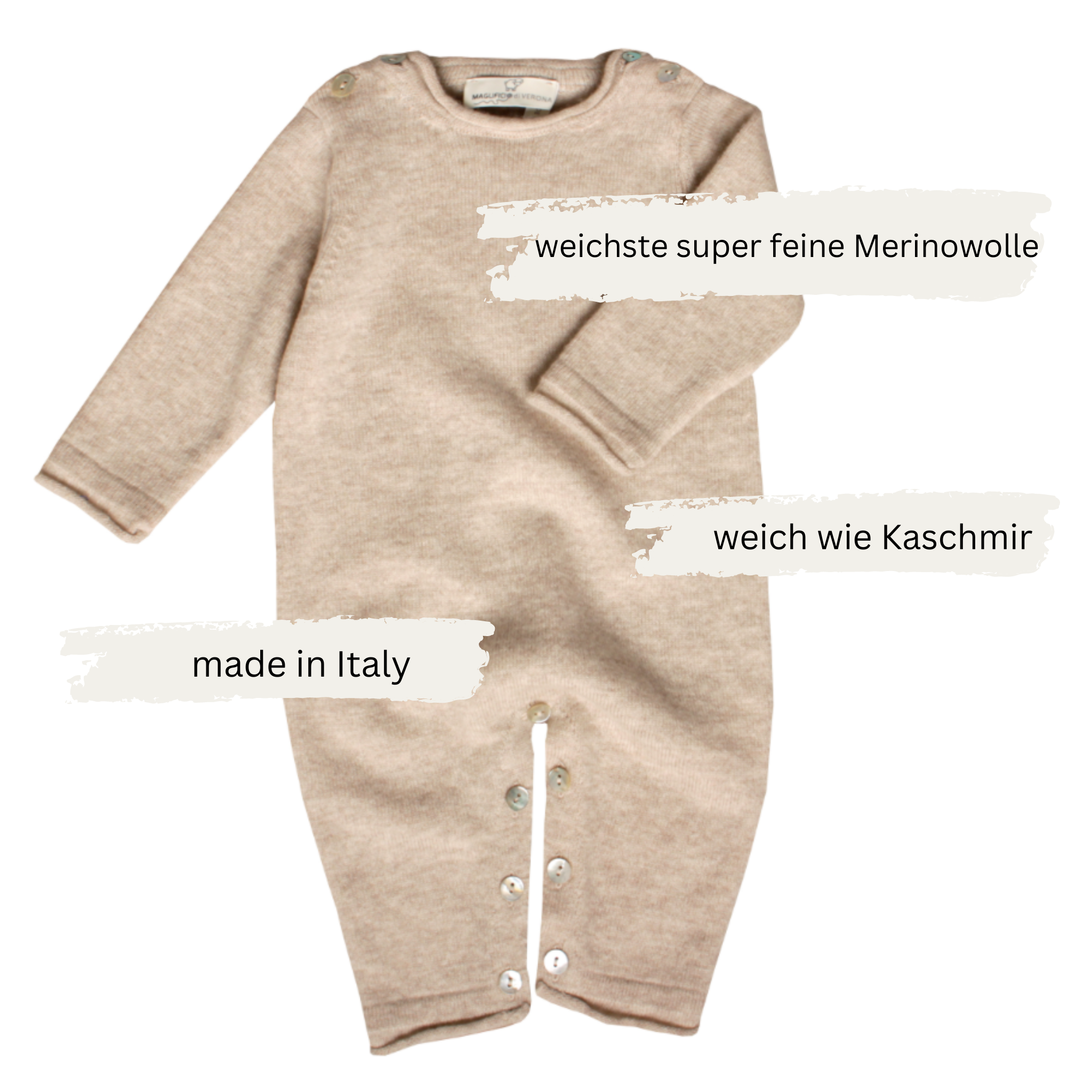 Maglificio di Verona Baby Strampler aus Merinowolle in beige