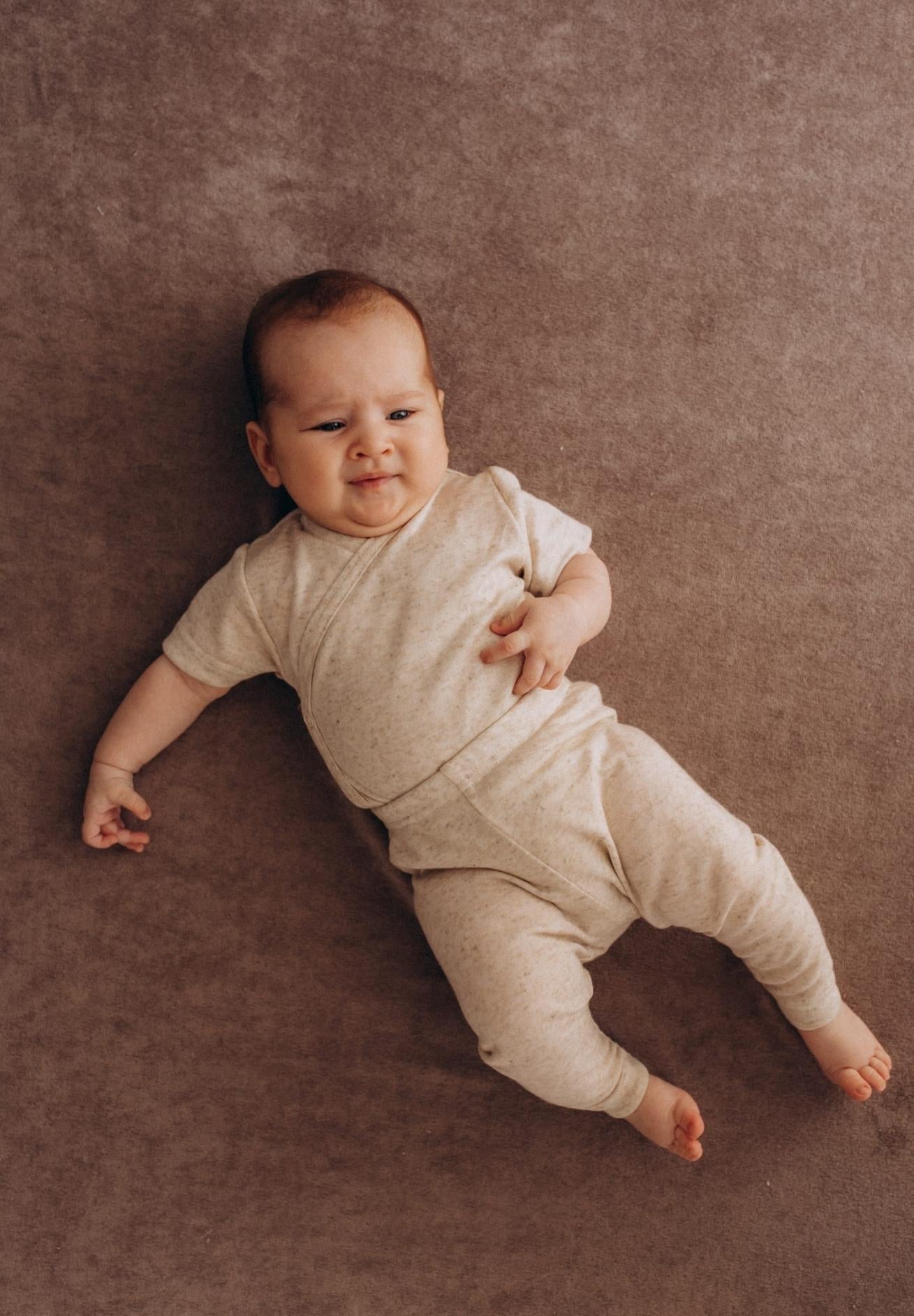 Wooly organic Tencel Leinen mitwachsender Wickelbody kurzarm ecru melange