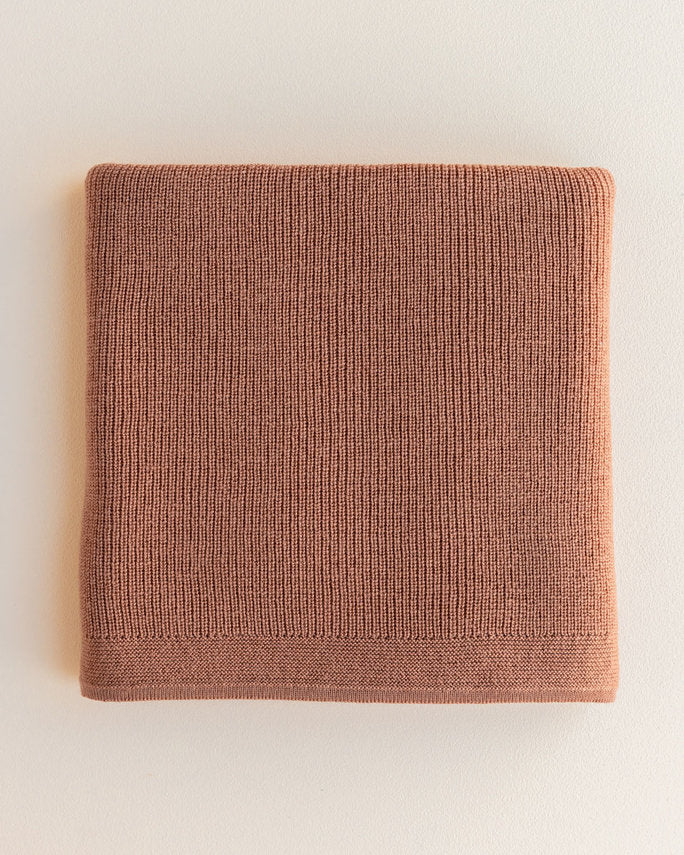 Hvid Merino Babydecke "Felix" terracotta